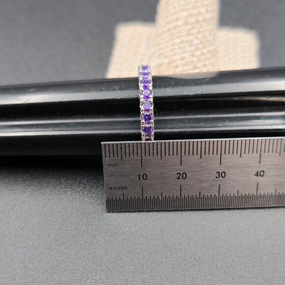 Size 13 Sterling Silver Purple Cubic Zirconia Gems Band Ring A6505 - Picture 7 of 8